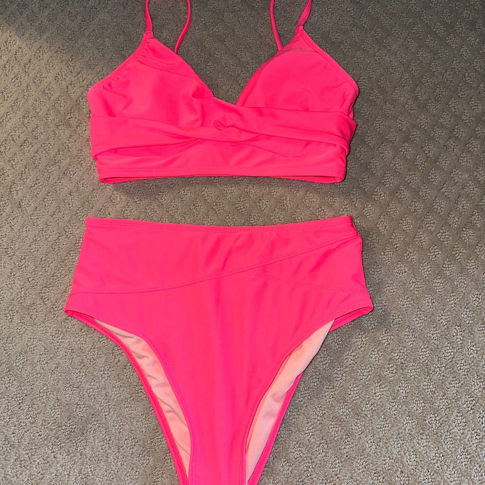 CUPSHE Hot Pink High Waisted Bikini Set